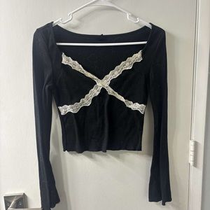 SHEIN Black Long Sleeve Crop Blouse